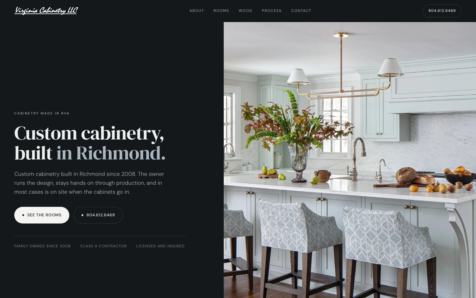 The new Virginia Cabinetry LLC homepage concept