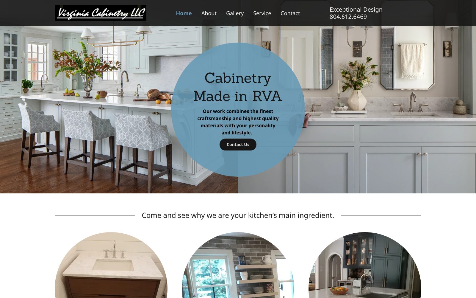 The current virginiacabinetry.com homepage