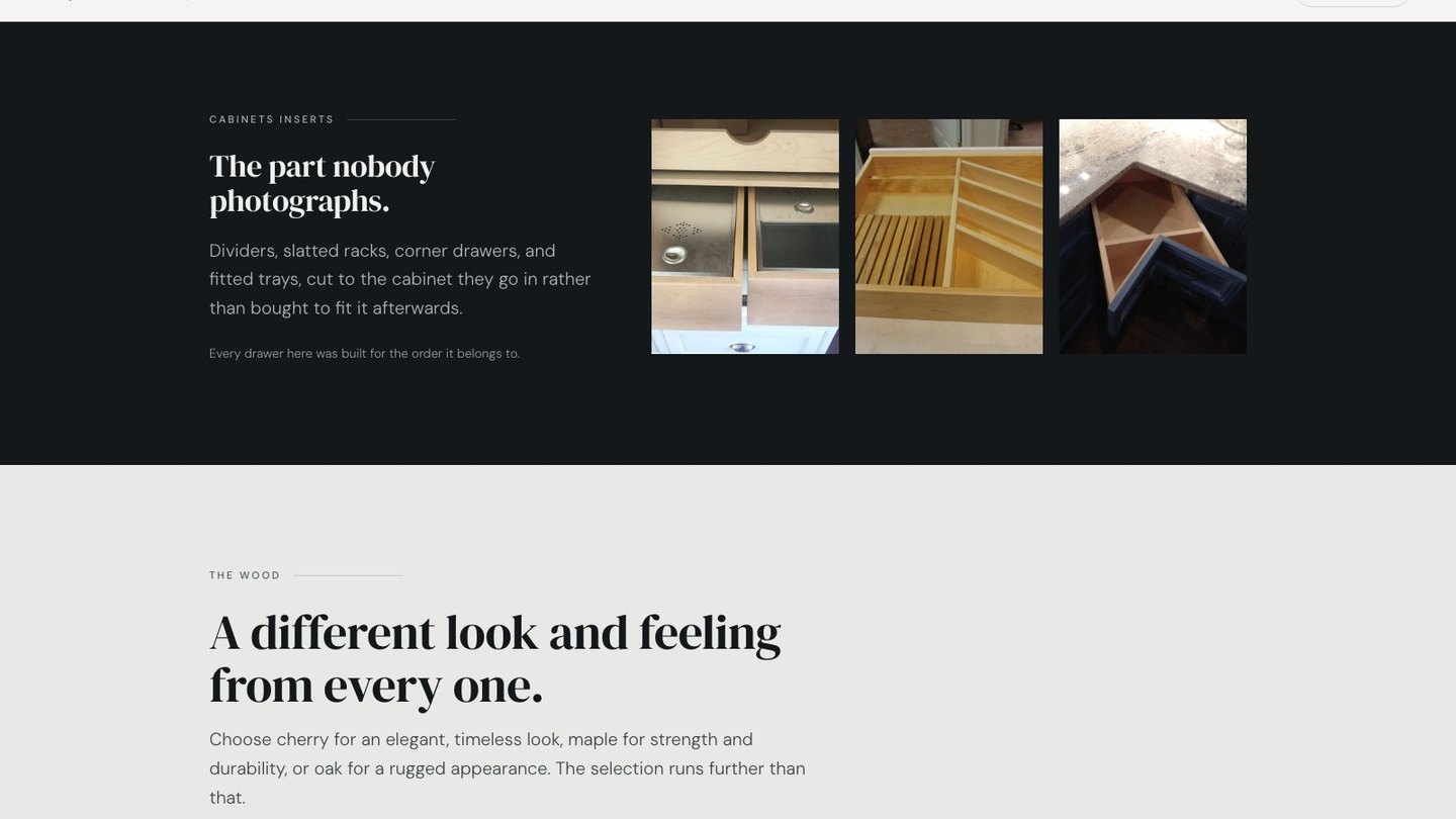 The cabinet inserts section of the new homepage