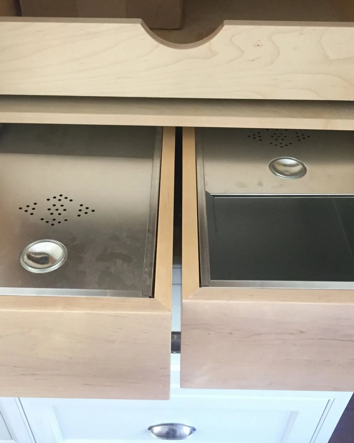 Twin pull out drawers fitted with stainless liners